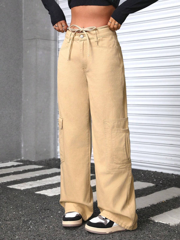 EZwear Jeans De Carga Con Cinturon En Color Solido Para Mujer