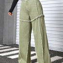 EZwear Pantalones Jeans Acampanados De Cintura Alta Con Dobladillo Deshilachado