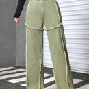 EZwear Pantalones Jeans Acampanados De Cintura Alta Con Dobladillo Deshilachado