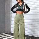 EZwear Pantalones Jeans Acampanados De Cintura Alta Con Dobladillo Deshilachado
