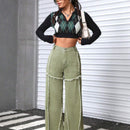 EZwear Pantalones Jeans Acampanados De Cintura Alta Con Dobladillo Deshilachado