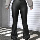 PETITE Pantalones de pierna acampanada para mujer sencillos y casuales con cremallera y color liso