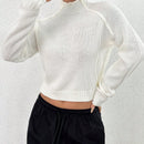 EZwear Sueter Corto Con Cuello Levantado Y Manga Raglan De Color Liso Para Mujer