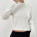 EZwear Sueter Corto Con Cuello Levantado Y Manga Raglan De Color Liso Para Mujer