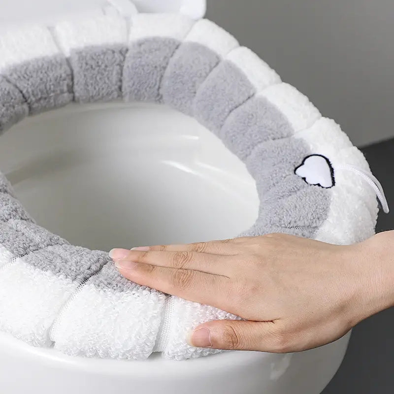 1 cojín para inodoro grueso, cojín extraíble para inodoro, funda universal tejida y cálida para inodoro, cojín lavable para inodoro, cubierta suave de invierno para inodoro, accesorios para baño