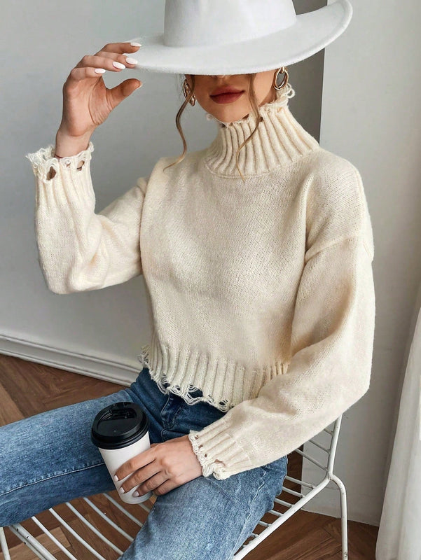 Frenchy Cuello Alto, Mangas Caidas, Sueter Rasgado