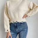 Frenchy Cuello Alto, Mangas Caidas, Sueter Rasgado