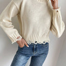 Frenchy Cuello Alto, Mangas Caidas, Sueter Rasgado