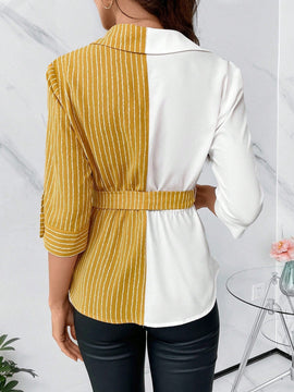 Clasi Camisa A Rayas Con Panel De Cinturon