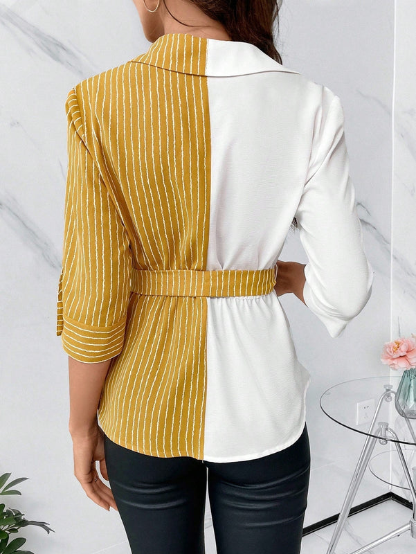 Clasi Camisa A Rayas Con Panel De Cinturon