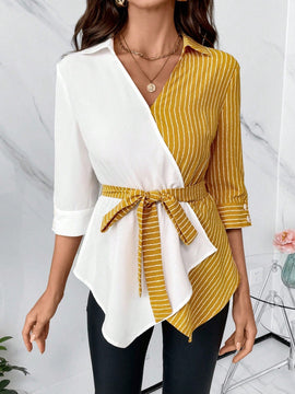 Clasi Camisa A Rayas Con Panel De Cinturon