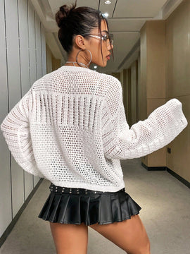 ICON Sweater De Hombro Caido Y Hueco Para Mujer De Color Solido