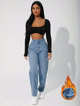 Pantalones De De Jean Forrados De Polar