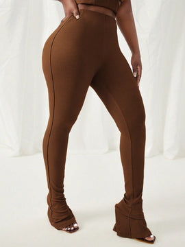 Pantalones Largos Ajustados Con Estampado De Oso De Dibujos Animados De Cintura Alta Para Mujer