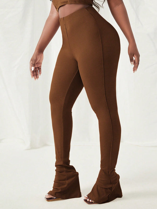 Pantalones Largos Ajustados Con Estampado De Oso De Dibujos Animados De Cintura Alta Para Mujer
