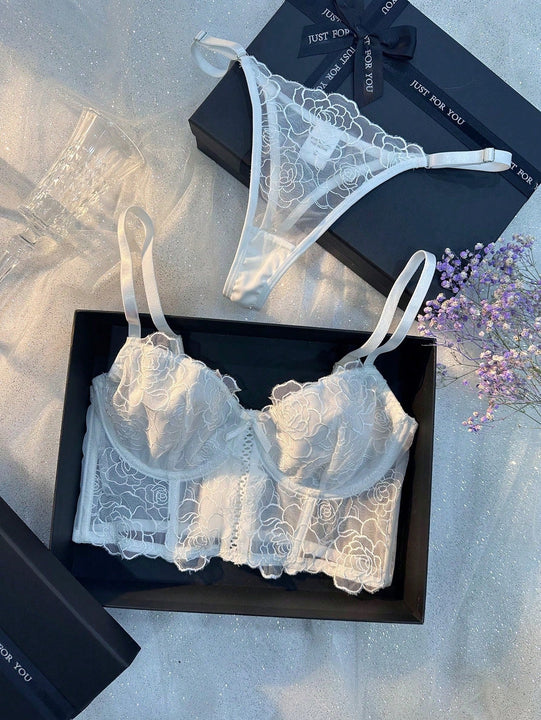 Temporada De Bodas: Conjunto De Lenceria Floral De Malla Para Mujeres