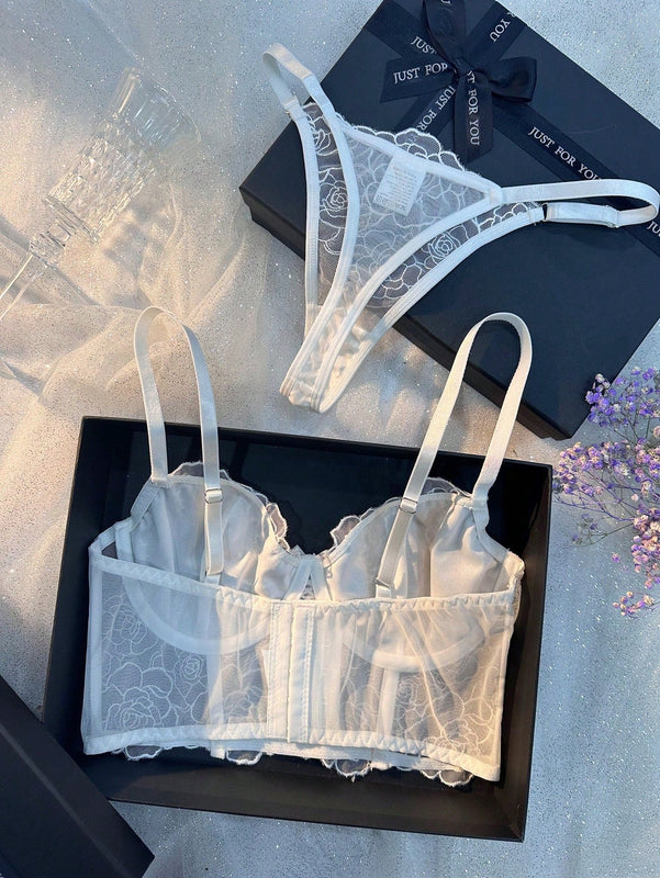 Temporada De Bodas: Conjunto De Lenceria Floral De Malla Para Mujeres
