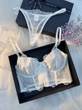 Temporada De Bodas: Conjunto De Lenceria Floral De Malla Para Mujeres