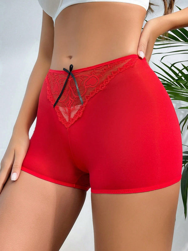 Pantalones Cortos Para Mujer Decorados Con Encajes Y Lazo - Estilo Boyshorts