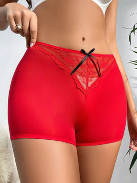 Pantalones Cortos Para Mujer Decorados Con Encajes Y Lazo - Estilo Boyshorts