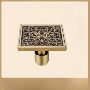 Desagüe de baño retro y antiguo tipo "T", con núcleo sellado al agua, 2 tipos, estilo europeo, cubierta antiodor completa en cobre, a prueba de insectos, diseño cuadrado con estampado de glicina