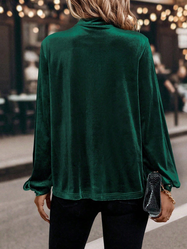 Clasi Blusa de cuello alto de manga farol