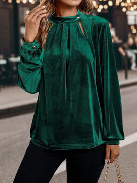 Clasi Blusa de cuello alto de manga farol