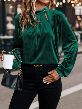 Clasi Blusa de cuello alto de manga farol