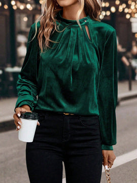 Clasi Blusa de cuello alto de manga farol