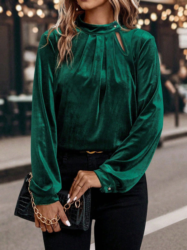 Clasi Blusa de cuello alto de manga farol