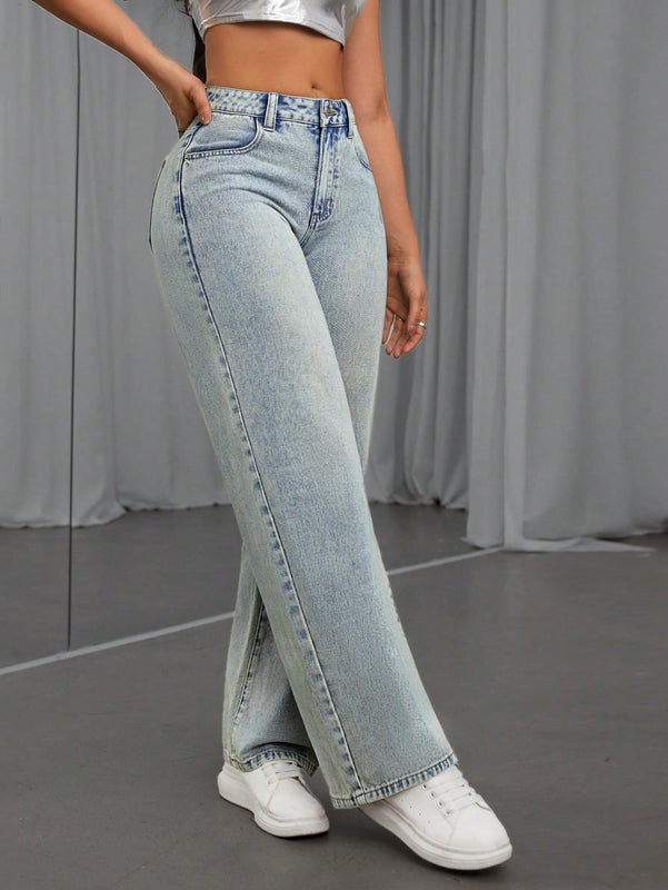 Pantalones Jeans Lavados Con Diseno De Mariposa De Pedreria