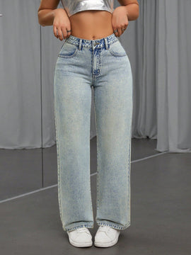Pantalones Jeans Lavados Con Diseno De Mariposa De Pedreria