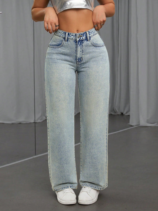 Pantalones Jeans Lavados Con Diseno De Mariposa De Pedreria