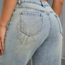 Pantalones Jeans Lavados Con Diseno De Mariposa De Pedreria