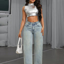 Pantalones Jeans Lavados Con Diseno De Mariposa De Pedreria