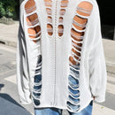 EZwear Sueter Con Panel Trasero Destrozado Y Mangas De Hombros Caidos
