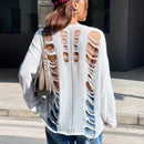EZwear Sueter Con Panel Trasero Destrozado Y Mangas De Hombros Caidos