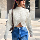 EZwear Sueter De Cuello Alto Tejido Con Cable Y Dobladillo Irregular