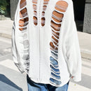EZwear Sueter Con Panel Trasero Destrozado Y Mangas De Hombros Caidos