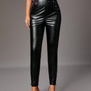 Tall Pantalones De PU De Cintura Alta Con Remaches Y Cuentas