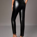 Tall Pantalones De PU De Cintura Alta Con Remaches Y Cuentas