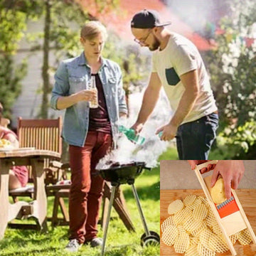 1pc Cortador Manual de Patatas de Madera - Cuchilla Ondulada Reciclada para Papas Fritas y Verduras, Utensilio de Cocina con Mango Ergonómico, Sin Necesidad de Electricidad, Rebanadora y Picadora de Vegetales, Diseño en Madera Natural, Agarre Cómodo