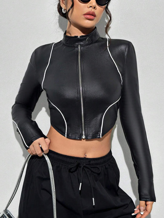 ICON Chaqueta Con Cuello De Tortuga Y Cremallera Recortada