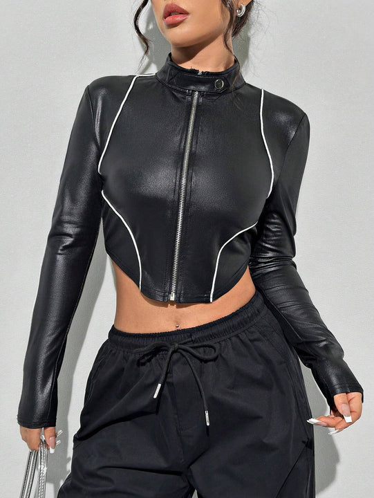 ICON Chaqueta Con Cuello De Tortuga Y Cremallera Recortada