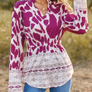LUNE Camisa De Patchwork Estampada Con Cuello Con Muescas Y Dobladillo Curvo Para Mujer