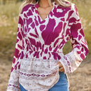 LUNE Camisa De Patchwork Estampada Con Cuello Con Muescas Y Dobladillo Curvo Para Mujer