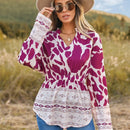 LUNE Camisa De Patchwork Estampada Con Cuello Con Muescas Y Dobladillo Curvo Para Mujer
