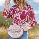 LUNE Camisa De Patchwork Estampada Con Cuello Con Muescas Y Dobladillo Curvo Para Mujer