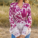 LUNE Camisa De Patchwork Estampada Con Cuello Con Muescas Y Dobladillo Curvo Para Mujer