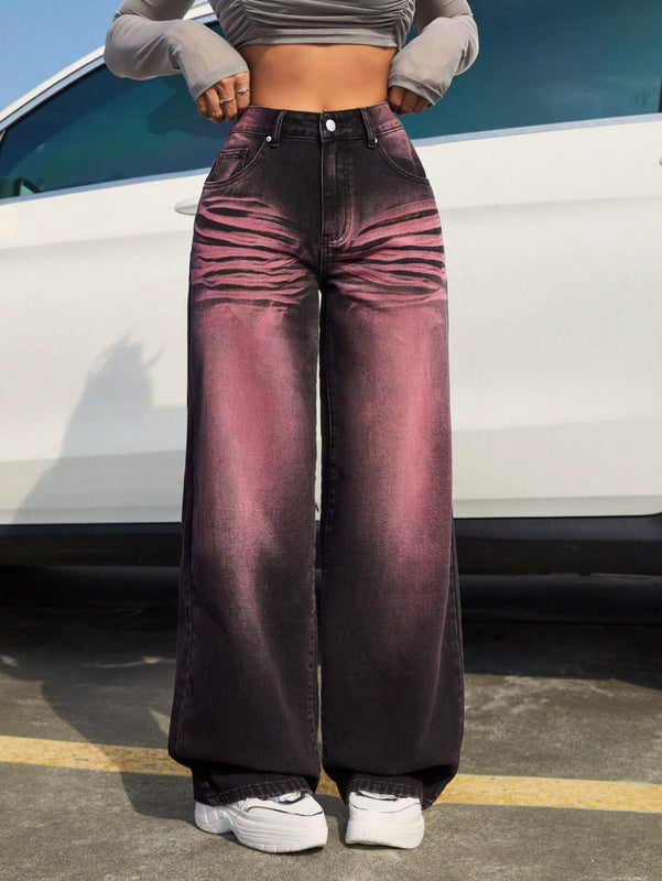 ICON Pantalones Jeans De Pierna Ancha Degradados Para Mujer